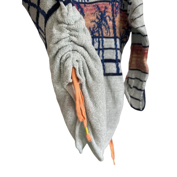 Free People Palm Breeze 3/4 Sleeve Pullover Knit Sweater Sky Multi S Oversized - Picture 3 of 8